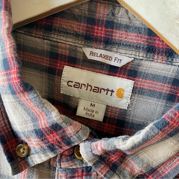 CARHARTT Gray, Blue & Red Plaid Relaxed Fit Button Up Shirt Men’s Medium - Picture 7 of 9